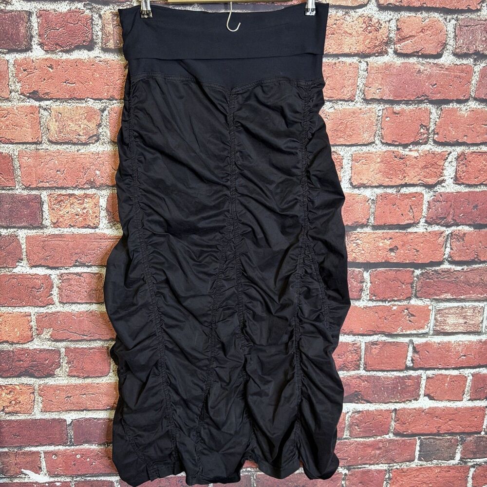 XCVI Wearables Medium Women Double Shirred Panel Skirt MIDI Pull On Boho Black
